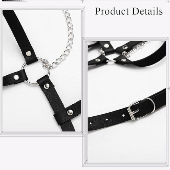 Leather Chest Harness Black Bra Caged Body Chain - Picture 3 of 6